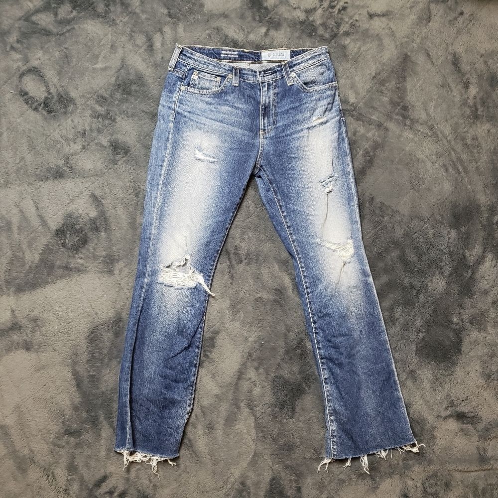 AG ADRIANO GOLDSCHMIED JODI CROP HIGH RISE SLIM FLARE RAW HEM JEANS 26R AG-ED